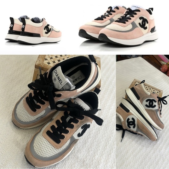 Shoes - CHANEL Mesh Suede Calfskin Grained Calfskin Womens CC Sneakers Pink
